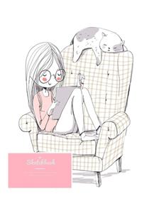 Girl and cat on the sofa sketchbook