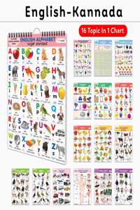 My First ALL IN ONE SPIRAL CHART ENGLISH-KANNADA : Chart Book Of All In One, Early childhood learning Chart With 16 Topics, birthday gifts for Children best friend