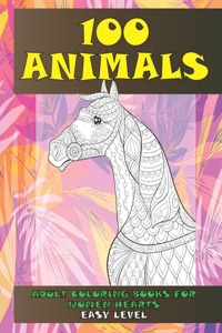 Adult Coloring Books for Women Hearts - 100 Animals - Easy Level