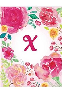 X - Pink Watercolor Floral Initial Journal (Flower Journals For Women)