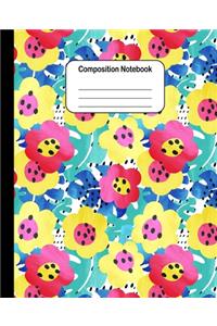 Composition Notebook - Colorful Tropical Flowers Pattern