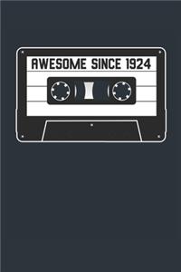 Awesome Since 1924 - Blank Lined Journal, Notebook, Diary, Planner - Vintage 95th Birthday Gift For 95 Years Old Men and Women - Retro Mixtape