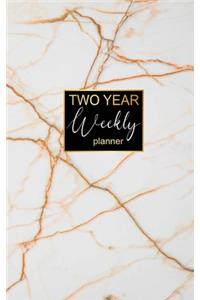 TWO YEAR Weekly Planner: 2 Year calendar Pocket Planner for To do list Planners And Academic Agenda Schedule Organizer. Gold Letter & White Marble Background Cover