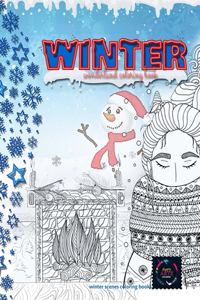 Winter wonderland coloring book, winter scenes coloring books