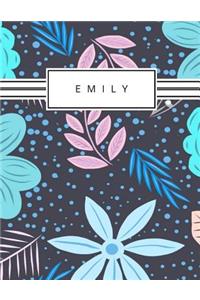 Emily: Personalized blue flowers sketchbook with name: 120 Pages