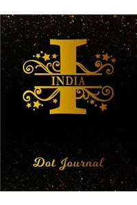 India Dot Journal: Letter I Personalized First Name Personal Dotted Bullet Grid Writing Notebook Black Gold Glittery Space Effect Cover Daily Diaries for Journalists &