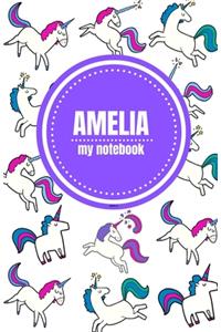 Amelia - Unicorn Notebook - Personalized Journal/Diary - Fab Girl/Women's Gift - Christmas Stocking Filler - 100 lined pages