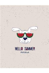 Hello summer notebook: Cute dog on grey cover and Dot Graph Line Sketch pages, Extra large (8.5 x 11) inches, 110 pages, White paper, Sketch, Draw and Paint