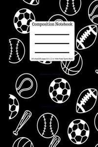 Composition Book 100 Sheet/200 Pages 8.5 X 11 In. Wide Ruled Sports Black