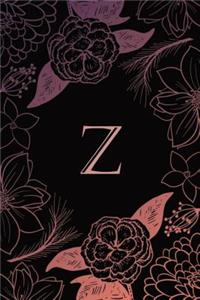 Z: Elegant Monogrammed Blank Dotted Journal: Beautiful and Classic Bulleted Dot Grid Notebook: Purple, Pink and Black Floral Design