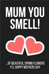 Mom You Smell! ...of Beautiful Spring Flowers: Funny Novelty Mothers Day Gifts for Mum: Paperback Notebook