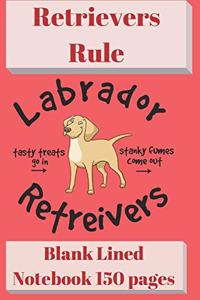 Retrievers Rule Blank Lined Notebook 6 X 9 150 Pages