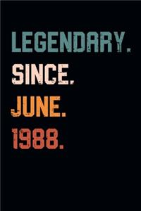 Blank Lined Journal, Notebook, Diary, Planner - Legendary Since June 1988 - 31st Birthday Gift For 31 Years Old Men and Women born in June