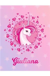 Giuliana: Unicorn Sheet Music Note Manuscript Notebook Paper - Magical Horse Personalized Letter A Initial Custom First Name Cover - Musician Composer Instrum