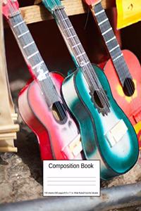 Composition Book 100 Sheets/200 Pages/8.5 X 11 In. Wide Ruled/ Colorful Ukulele