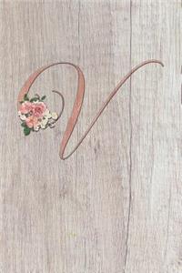 V: Letter V Journal, Rose Gold on Wood, Personalized Notebook Monogram Initial, 6 X 9