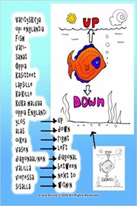 Värityskirja opi englantia Fish väri- sanat Oppia käsitteet lapsille kaikille kuka haluaa oppia Englanti ylös alas oikea vasen diagonaalinen välillä vieressä sisällä