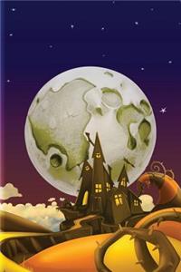 Cartoon Moon Haunted House Grid Notebook: 150 Page Grid Notebook Journal Diary