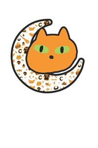 Orange Cat White Moon Halloween Doodle 120 Page Notebook Lined Journal