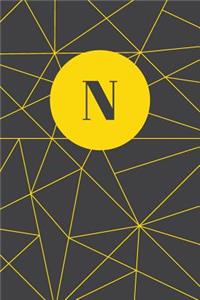 Monogram Initial N Notebook: Yellow and Dark Grey Geometric, Wide Ruled Journal for Women, 120 Pages, 6x9 Inch