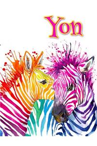 Yon: Rainbow Zebras, Personalized Journal, Diary, Notebook, 105 Lined Pages, Christmas, Birthday, Friendship Gifts for Girls, Teens and Women, Book Size 8 1/2 X 11