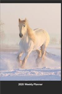Plan On It 2020 Weekly Calendar Planner - I Love Horses - White Horse Running In The Snow