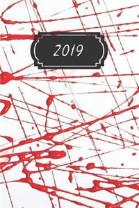 Red Splatter Paint Art 2019 Monthly Weekly Planner Calendar