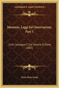 Memorie, Leggi Ed Osservazioni, Part 1