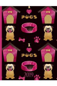 I Love Pugs Doghouse with Bones for Cute Dog