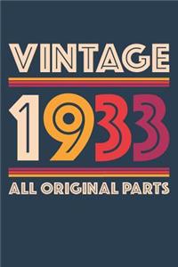 Vintage 1933 Notebook 'All Original Parts' - 86 Years Old Birthday Planner - Retro Journal for Women and Men - 86th Birthday Gift