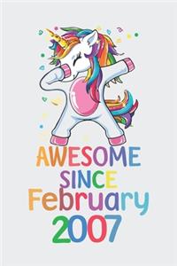 Awesome Since February 2007 Notebook Unicorn Dabbing, Birthday Unicorn, Cute Happy Birthday Dabbing Unicorn Birthday Gift