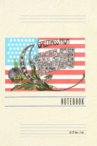 Vintage Lined Notebook Greetings from Chicago with Flag and Little Portraits
