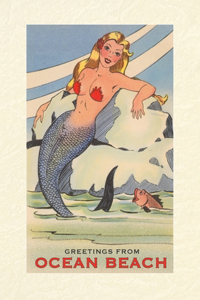 Vintage Lined Notebook Mermaid with Greetings from Ocean Beach