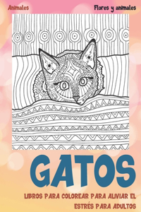 Libros para colorear para aliviar el estrés para adultos - Flores y animales - Animales - Gatos