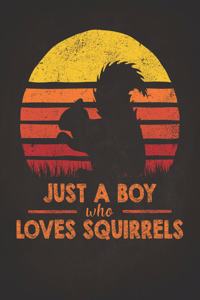 Wild Animal: Just a Boy Who Loves Squirrels Retro Sunset Silhouette Vintage Safari Composition Notebook College Students Wide Ruled Line Paper Zoo Keeper Spirit 