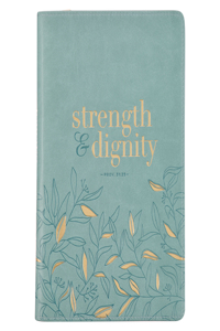 Christian Art Gifts Scripture Journal Strength Dignity Proverbs 31:25 Bible Verse Inspirational Faux Leather Notebook, Zipper Closure, 336 Ruled Pages, Ribbon