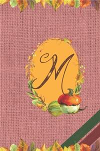 M: Fall Floral Initial Monogram Letter M Personalized Journal Notebook - College Ruled Diary for Women and Girls - Autumn Leaves Earth Tones Pink