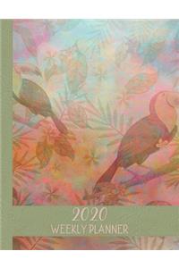 2020 Weekly Planner: January 2020 - January 2021 Dated 13 Month Planner-Flowers and Butterfly Coloring Pages-Tropical Bird Green Floral