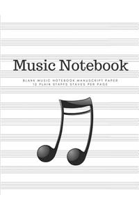 Blank Music Notebook Manuscript Paper 12 Plain Staffs Staves Per Page