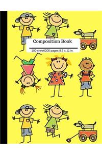 Happy Children Composition Book Lined Wide Ruled Book 100 Pages 8.5 x11