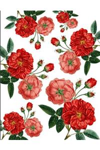 Vintage Red Roses White Journal Notebook 8.5 X 11 (150 Pages)