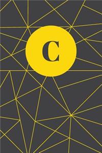 Monogram Initial C Notebook: Yellow and Dark Grey Geometric, Wide Ruled Journal for Women, 120 Pages, 6x9 Inch