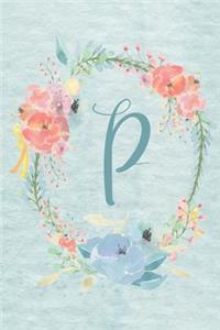 2020 Weekly Calendar Planner - Letter P - Light Blue and Pink Floral Design