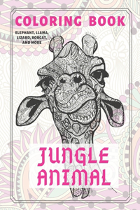 Jungle Animal - Coloring Book - Elephant, Llama, Lizard, Bobcat, and more
