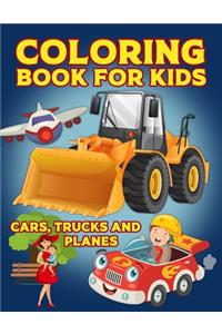 Coloring Book For Kids Cars, Trucks And Planes