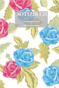 Notizbuch Garten Muster Pattern Pflanzen Blumen Pflanze Flower Blüte Blau Rot Rose Rosen