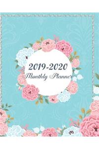 Monthly Planner 2019-2020: Lovely Pink Floral Cover for 24 Months and Weekly Calendar Schedule Organizer with Holidays 8" X 10"