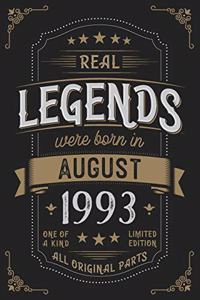 Real Legends were born in August 1993: Vintage Birthday Notebook - Great Individual Gift for Writing Notes, Scribble and Reminders lined 6x9 Inch 100 Pages