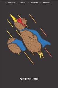Kiwivogel und Kiwifrucht fliegen gemeinsam wie Superhelden Notizbuch