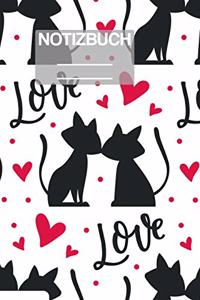 Notizbuch A5 Muster Zeichnung Katzen Katze Cat Cats Love Liebe Herz Herzen